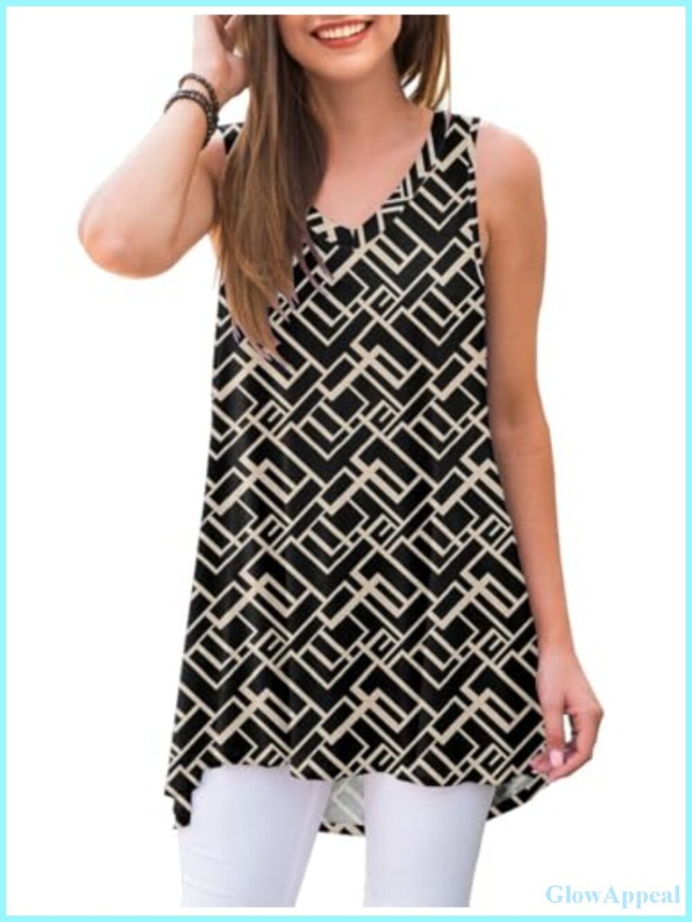 Sleeveless V-Neck Tunic Top Blouse Soft Rayon Spandex Summer Fashion